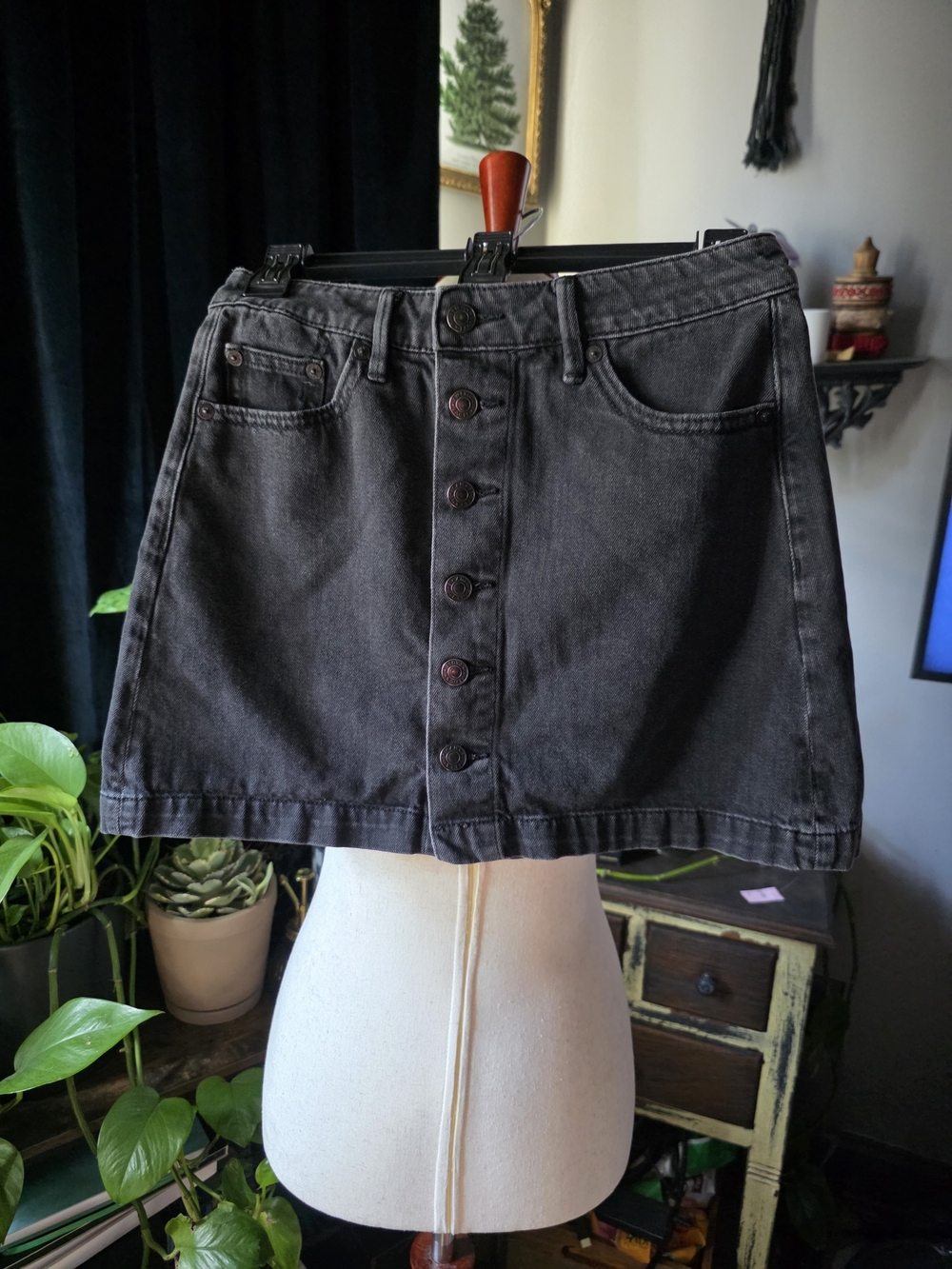 American Eagle Outfitters Black Button-Front Mini Skirt